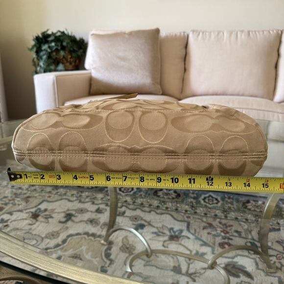 Coach Glam Tote Khaki Metallic Gold Signature C Fabric Bronze Leather Trim - Picture 14 of 16